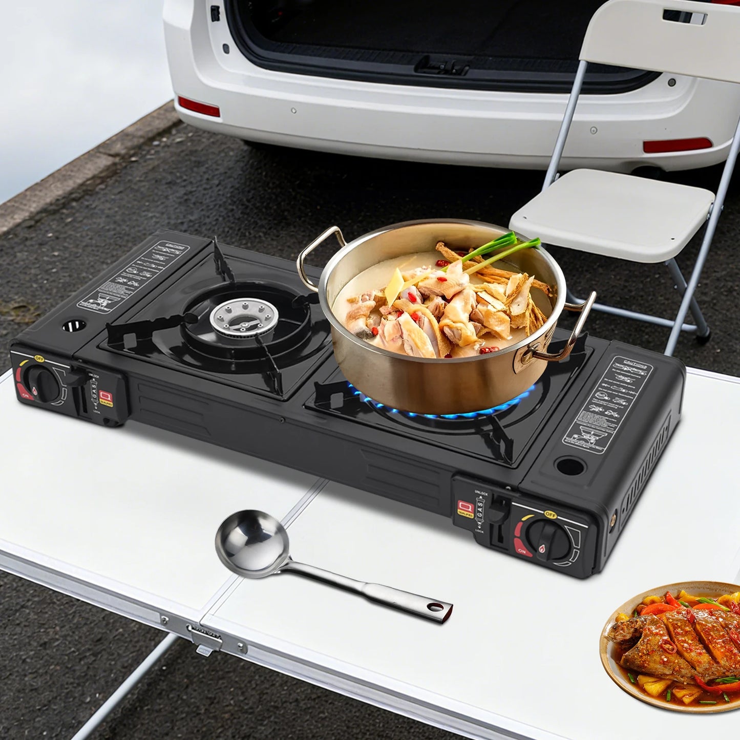 Two Burner Portable Camping Stove Butane LPG Auto Ignition For RV