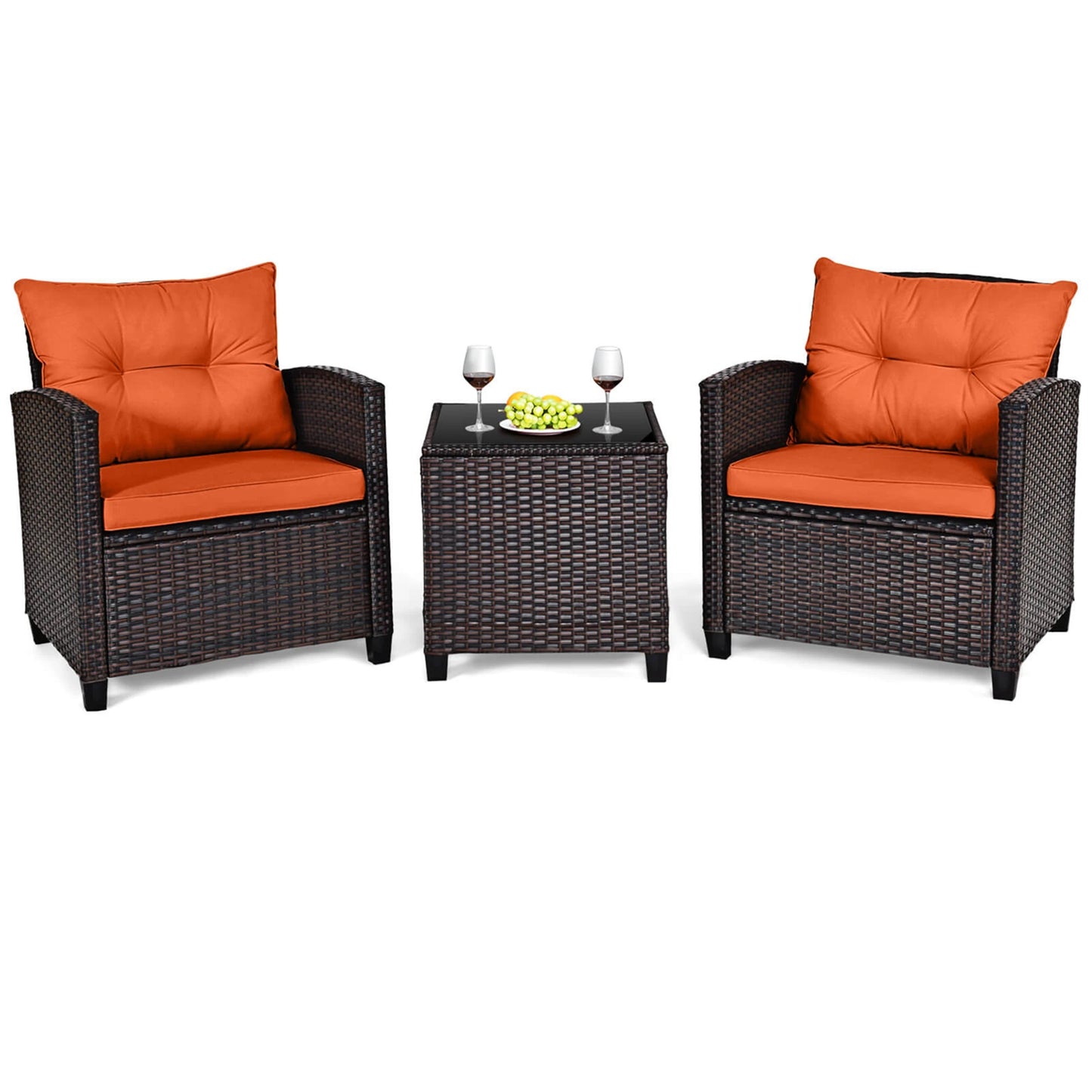 HOMASIS 3 Piece Patio Rattan Furniture Set With Cushions