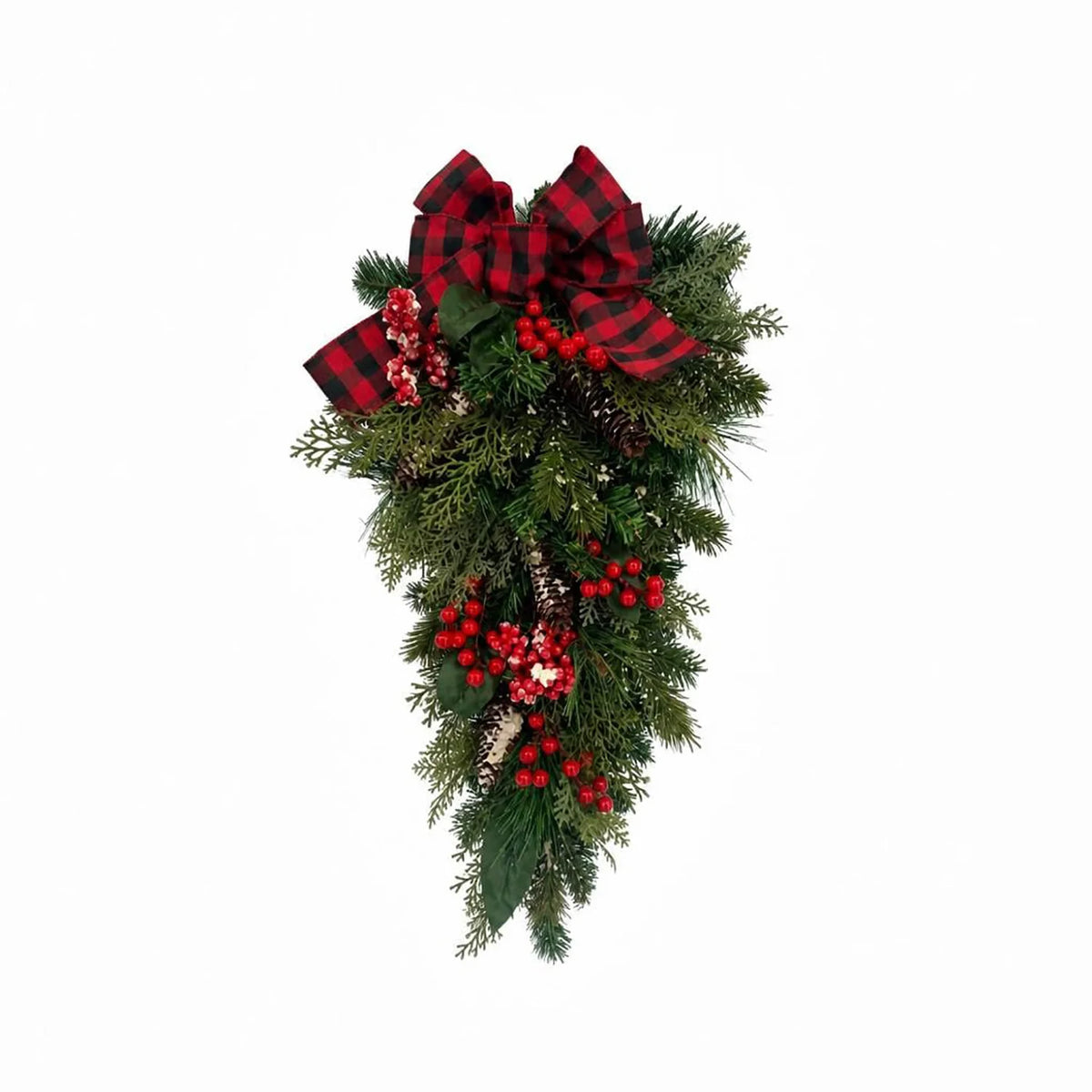 HiMISS Farmhouse Christmas Teardrop Swag With Plaid Bow