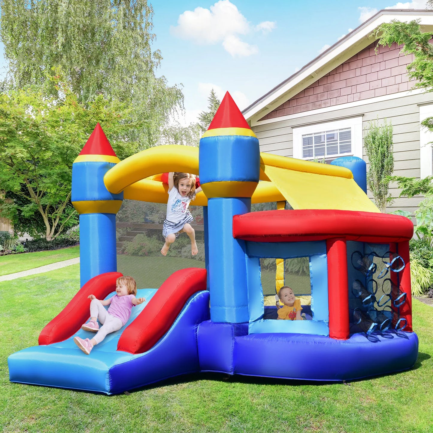 Inflatable Bounce House Castle Slide Bouncer Kids Basketball Hoop Without Blower
