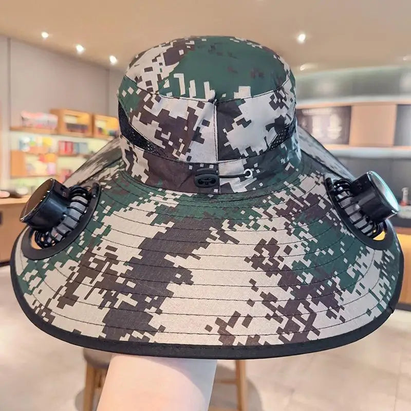 Large Size Quick Dry Bucket Hat With Solar Powered Fan USB Charging Sun Hat For Men Outdoor Hiking Camping Fishing Cooling Wear