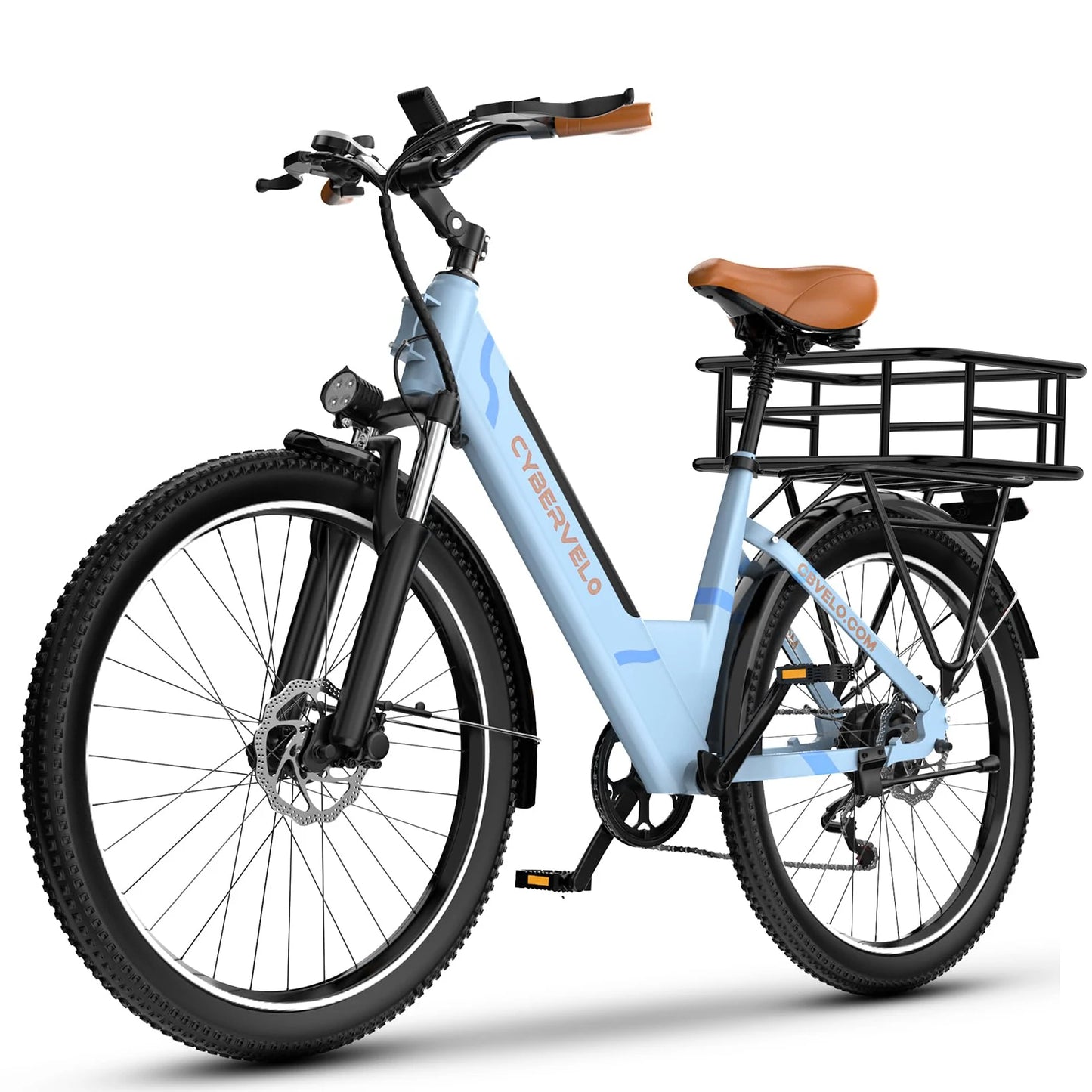 Cybervelo Urban Commute E-Bike, 48V 1000W Peak Motor Detachable Battery 7-Speed shift Electric Bike 26“ Step-Thru adults EK2