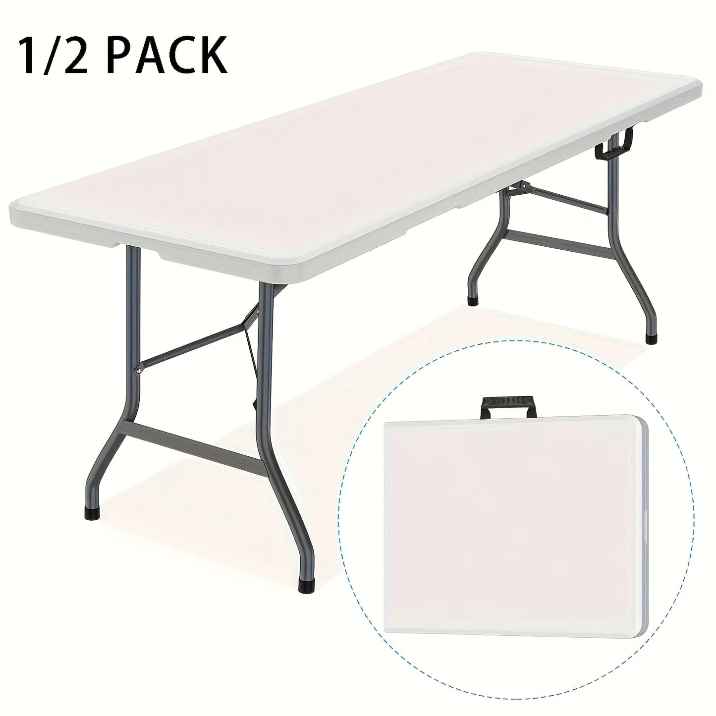 1/2 Pack 4/6/8 FT Plastic Folding Dining Table, White High Duty Rectangular Dining Table with Carrying Handle, Portable In/Qutdoor Camping Picnic Garden Party Dining & Office Meeting Desk LODEIJA