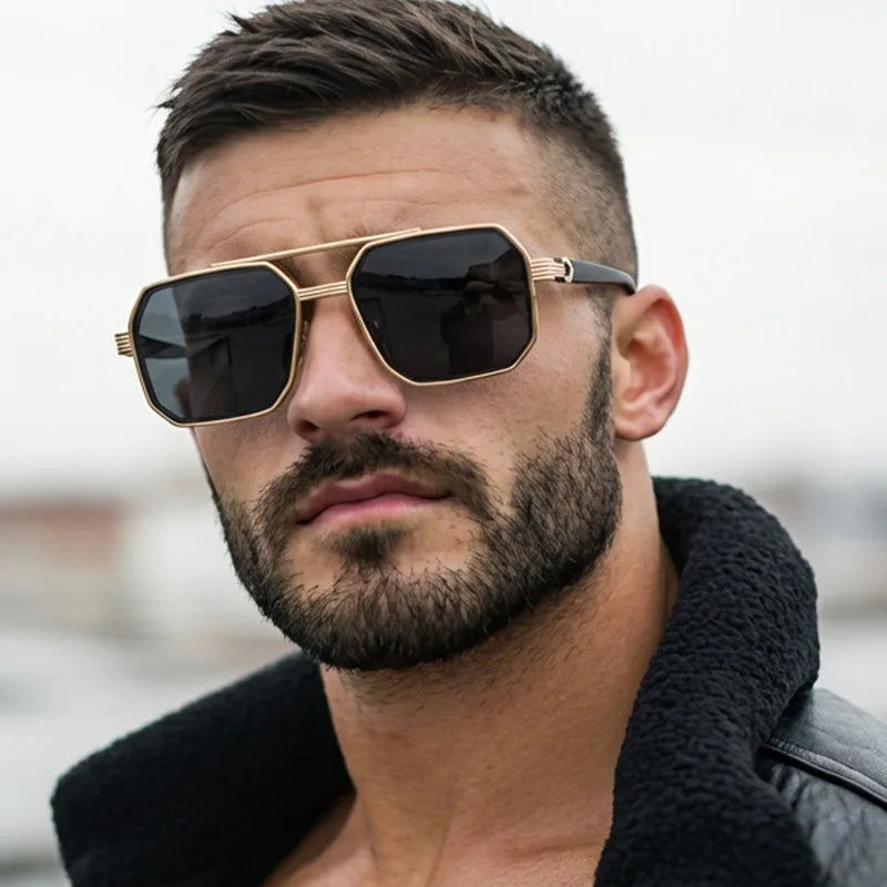 2pcs Trendy Metal Polygonal Pilot Sunglasses Luxury Double Beam Unisex UV400 Shades Perfect for Party Daily Wear Outdoor Driving Fashion Stylish Eyewear Ideal Holiday Gift for Men and Women