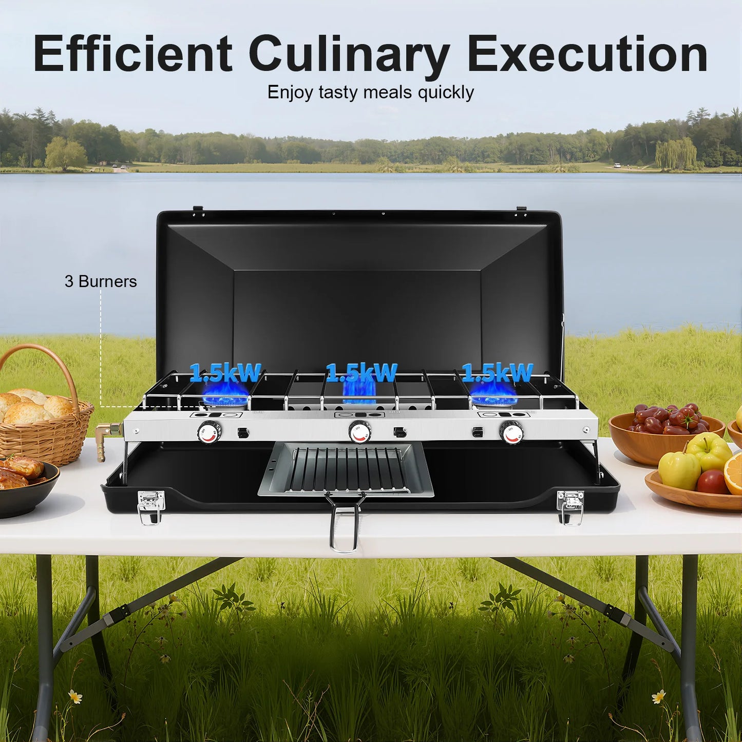 Portable 3 Burner Camping Gas Stove For Outdoor Cooking Propane Butane