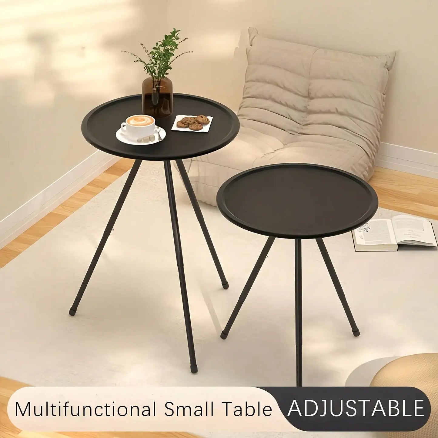 Portable Adjustable Height Camping Table, Aluminum Alloy Folding Round Dining Table, Detachable Leg Frame, Portable Design, Suitable For Outdoor Picnics, Beaches, Backyard Parties, Classic Tripod Sturdy Structure, Easy To Car