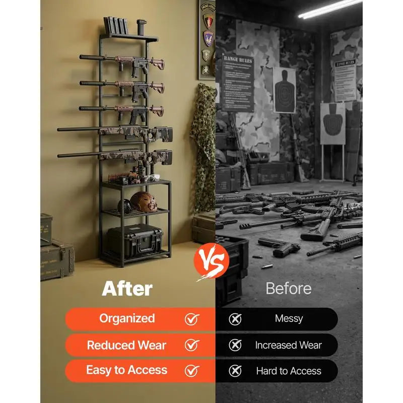 Floor Standing Gun Rack With Storage Shelf Holds Five Rifles