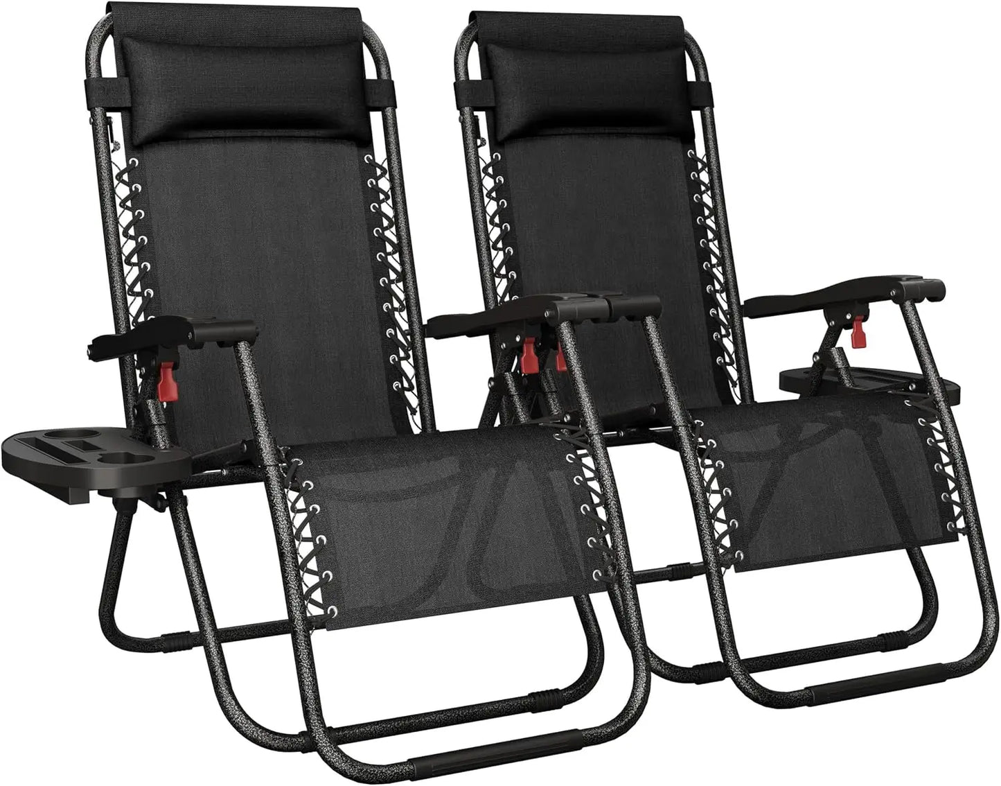 26 Inch Zero Gravity Recliners Set of 2 - Outdoor Folding Lounge Chairs with Pillows, Cup Holders & Carry Straps for Camping, Backyard, Beach