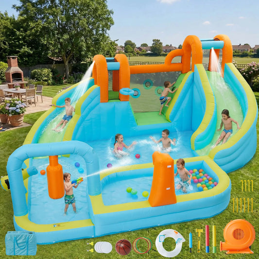 HiMISS 10 In 1 Water Bounce Castle With Slide Outdoor