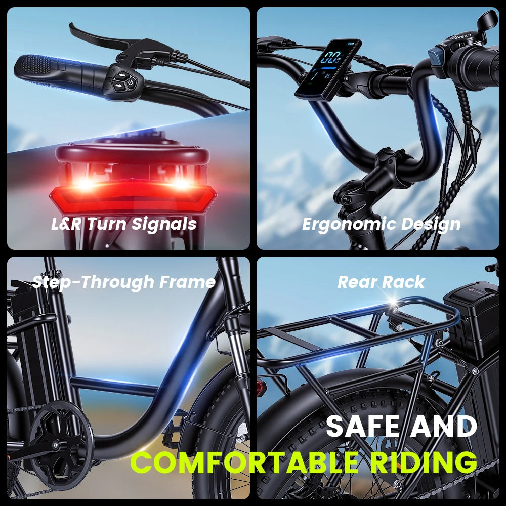 AiliFe 1000W Electric Bike  48V 15Ah Removable Battery 20''X3" Fat Tire Electric Bicycle 7-Speed E-Bike with Dual Disc Brake