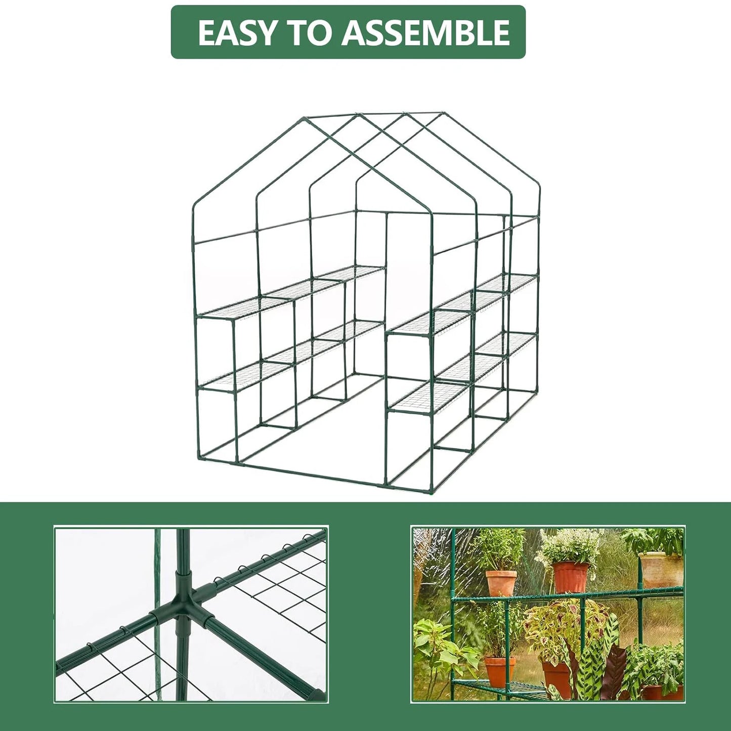 57x85x77in Walk-In Greenhouse With 8 Shelves, PE Cover, Mesh Windows & Zipper Door, Heavy Duty Plant House For Garden Backyard Patio
