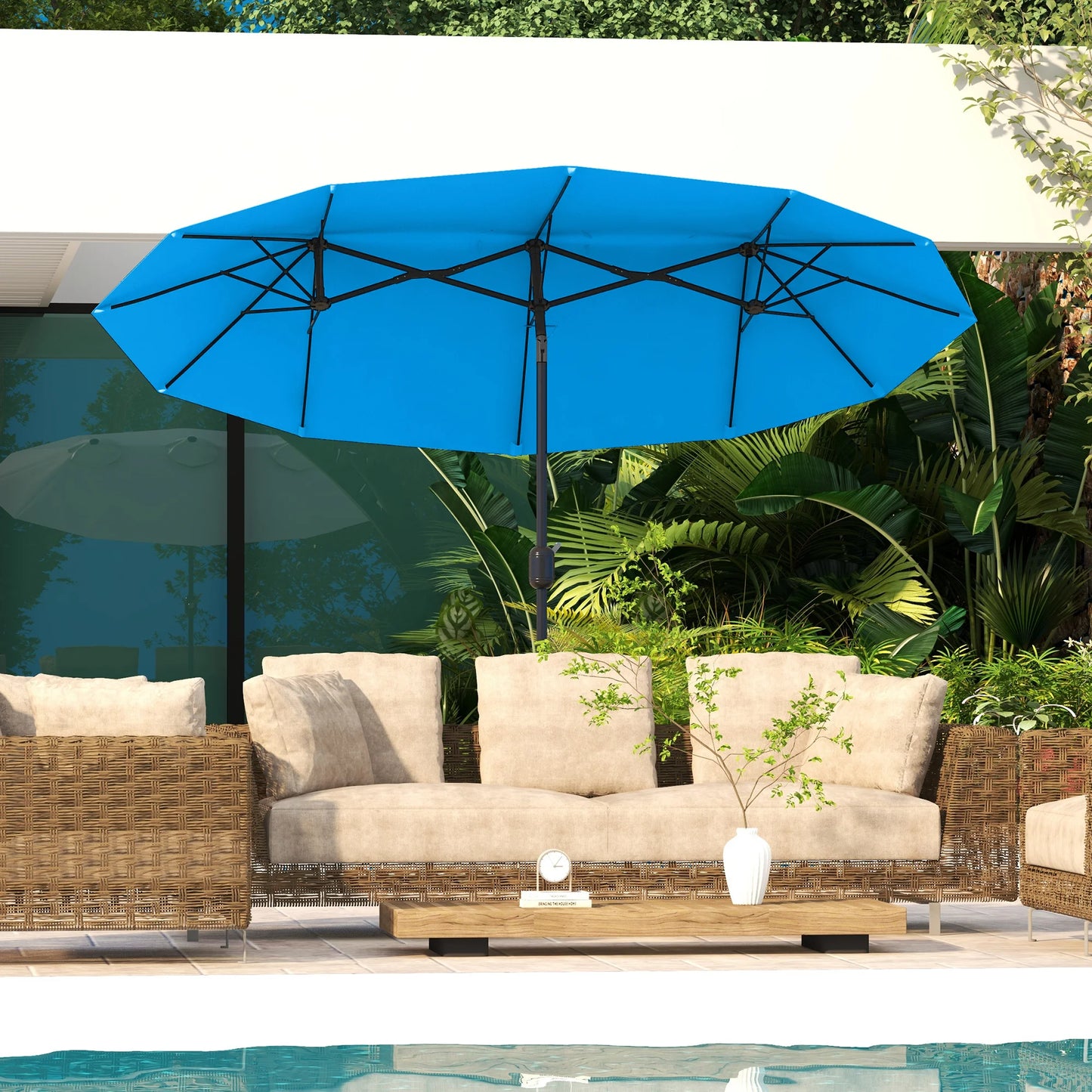 9.5' Double-Sided Patio Umbrella with 3 Air Vents, Tilt and Crank, Outdoor Umbrella, Cyan Blue