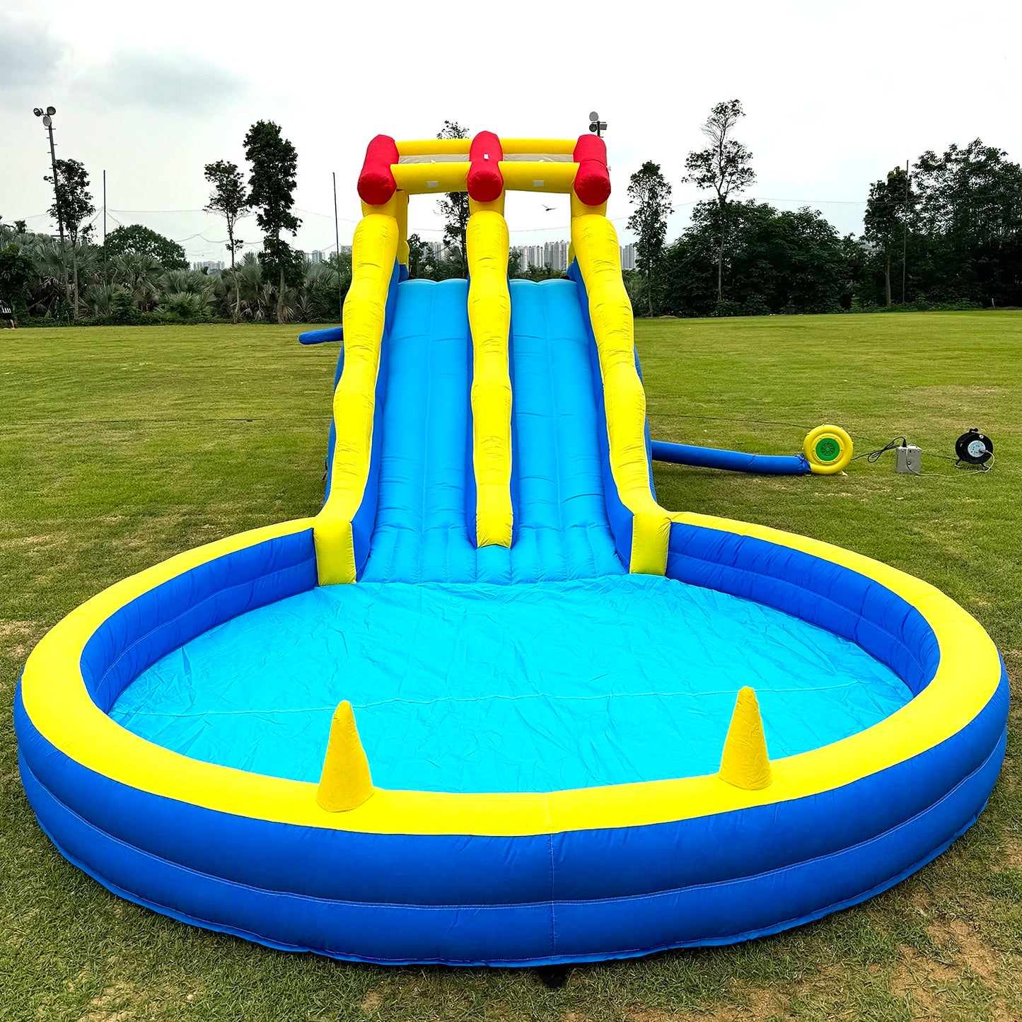 23FT Inflatable Double Lane Water Slide with Splash Pool & Water Sprayer, Heavy Duty Blow Up Backyard Water Park, Quick Inflation for Summer Outdoor Party