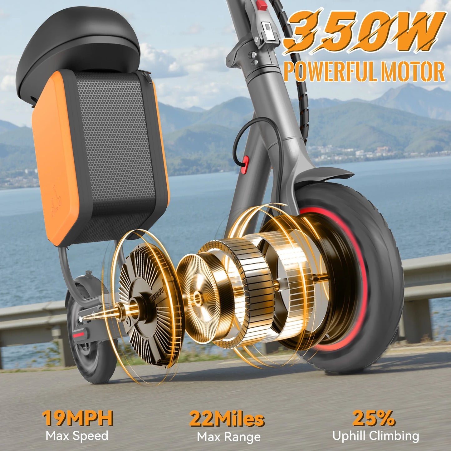 8.5'' Solid Tire Electric Scooter 350W Motor 36V 5.2Ah Battery 19mph Max Speed Up to 16miles Max Range with Removable Seat & Box