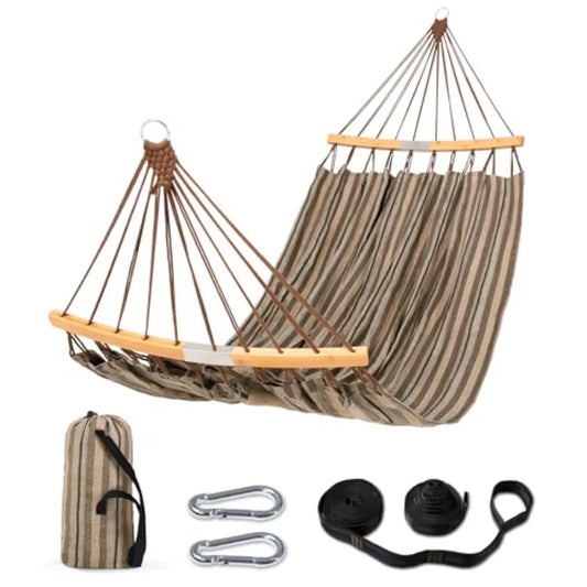 Double Hammock With Curved Spreader Bar For Outdoor Use