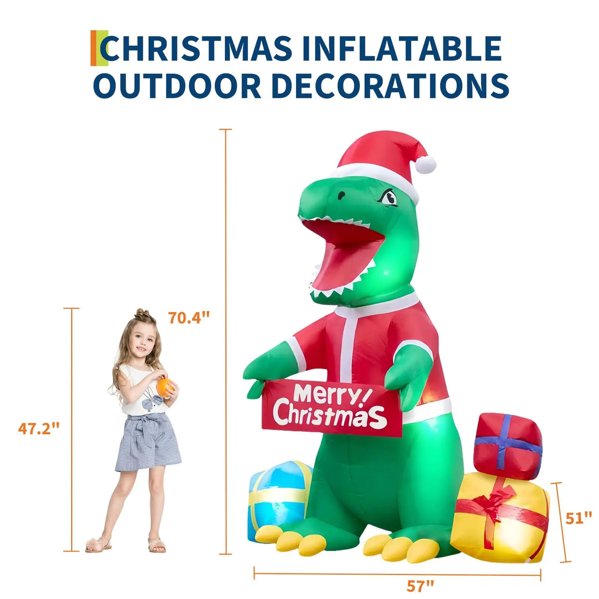 HiMiss Christmas Dinosaur Inflatable Yard Decoration with Led Lights
