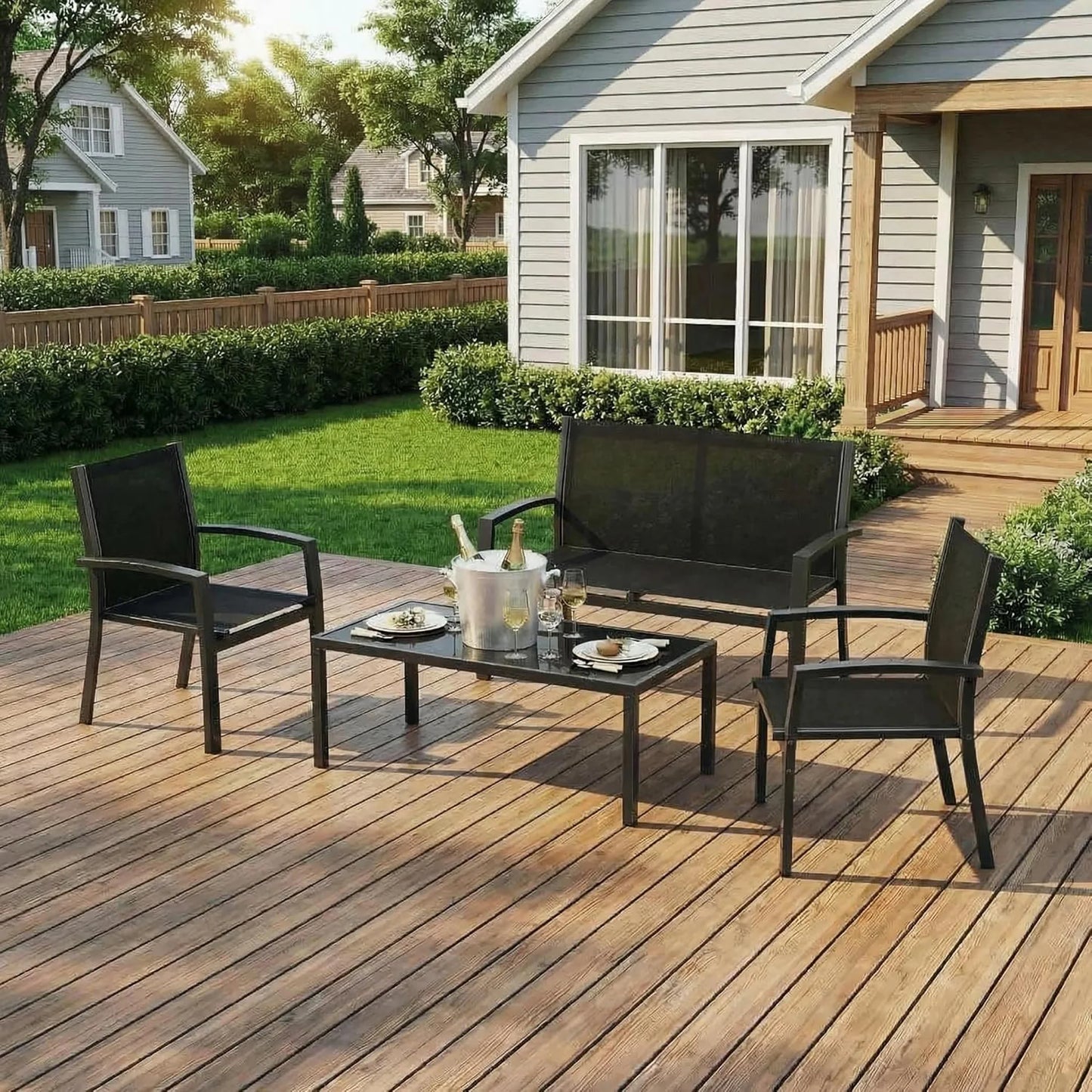 HobbyLane 4 Piece Metal Patio Furniture Set With Table