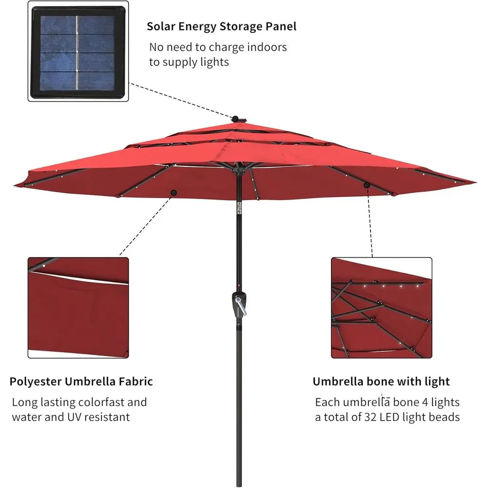 11ft Patio Umbrella with LED Lights - Large Outdoor Umbrella for Market, Poolside, Deck, Garden, and Backyard