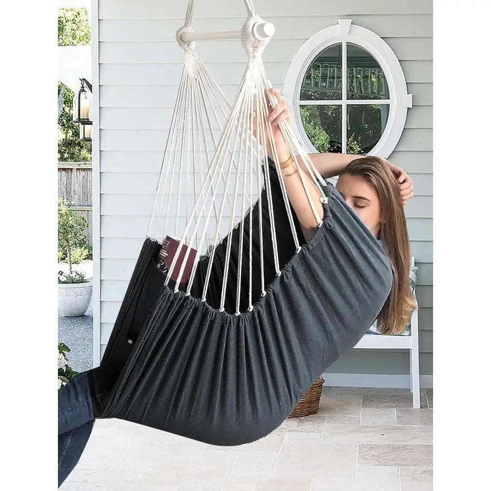 Hammock Chair Swing - Strong Metal, Collapsible, Portable, Max 500 lbs, Comfy Seat, Patio & Lawn, Cotton Blended, Indoor/Outdoor