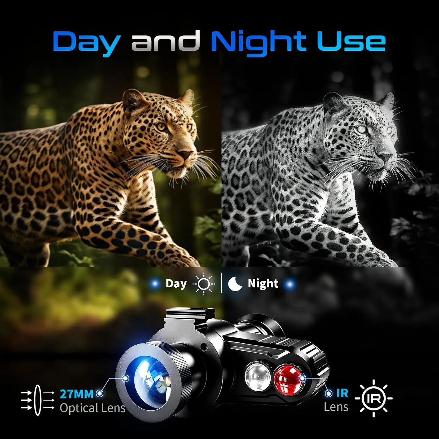 Head-Mounted Night Vision Monocular Goggles with Elastic Head Strap, Default 7X Magnification, Digital Infrared NVG Equipment 1148FT Range with 1.54in HD Screen, Rechargeable for Ghost Camping