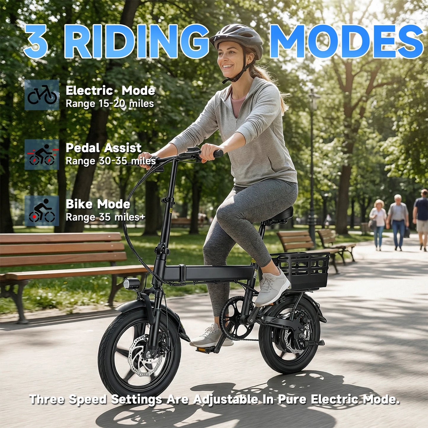 14 Inch Folding Electric Bike, 500W Peak Motor 432Wh Hidden Anti-Theft Battery, 20MPH Speed 35 Miles Range, Adult Mini Ebike with Rear Basket for Commuting Shopping UL2849，Electric Bike for Adults, Ebike, Electric Bicycle