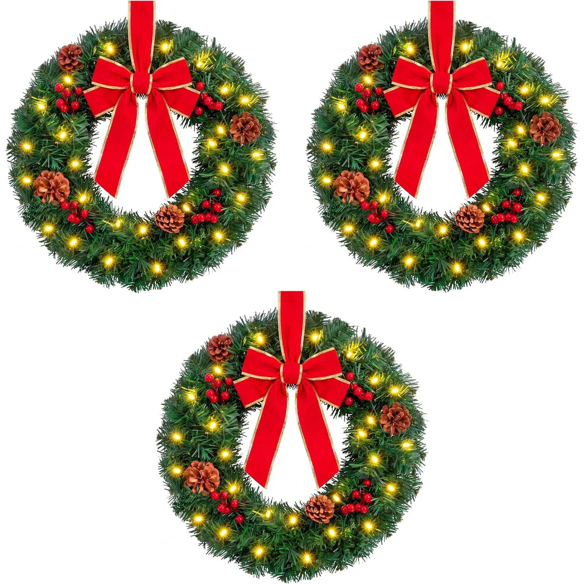 Joyfy Artificial Christmas Wreaths Featuring Bow And Warm Illumination