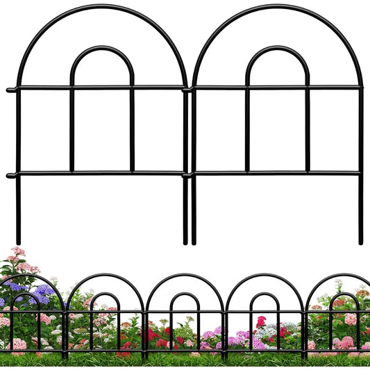 Decorative 22ft x 17in Black Metal Garden Fence 20 Panels Classic Style Animal Barrier Border