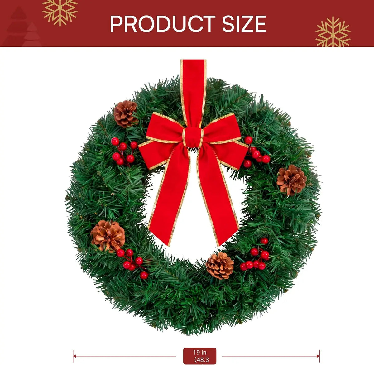 Joyfy Artificial Christmas Wreaths Featuring Bow And Warm Illumination