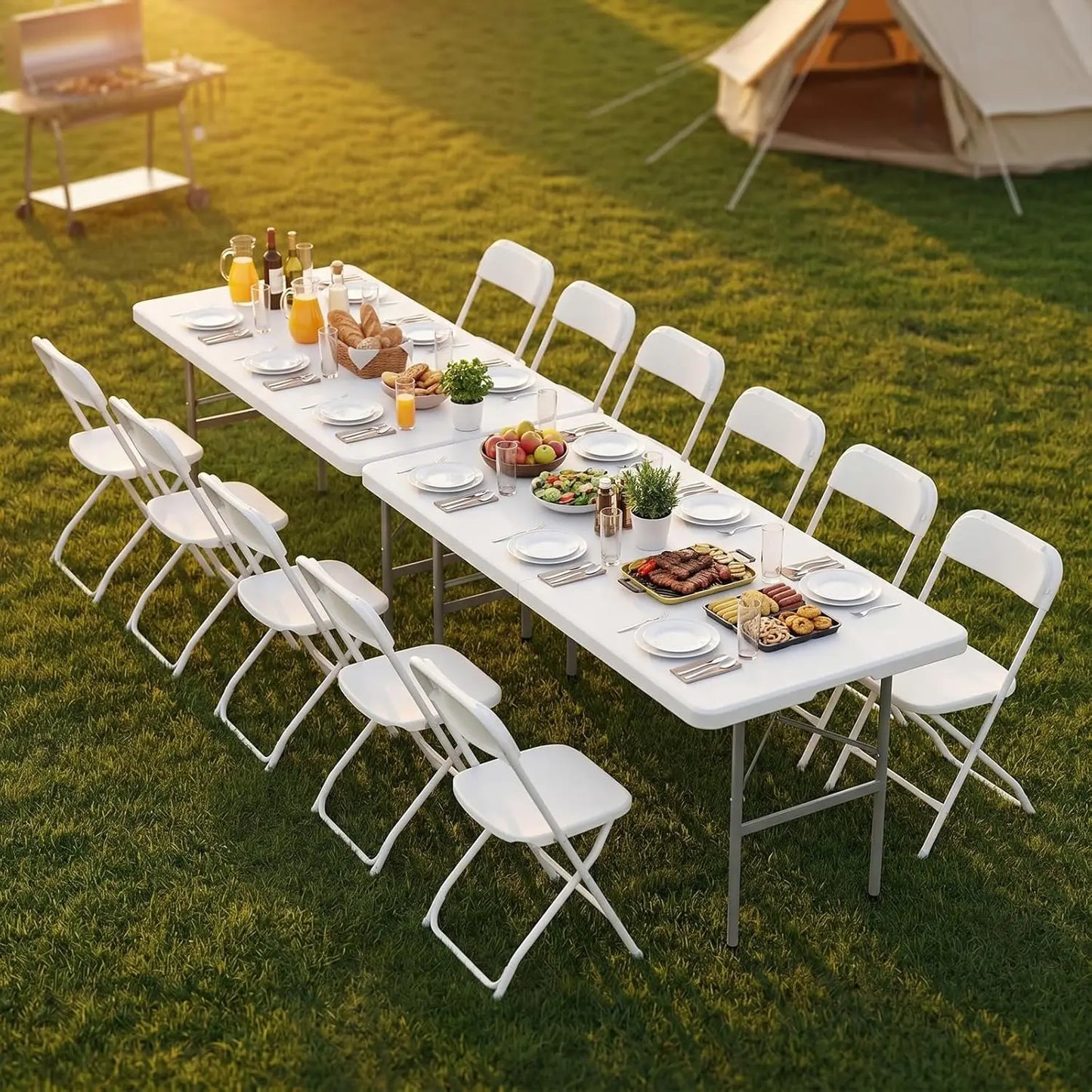 4 FT Foldable Table Easy to Fold and Store, Folding Picnic Table for Picnic Camping Kitchen Dining Party Outdoor Indoor with Car