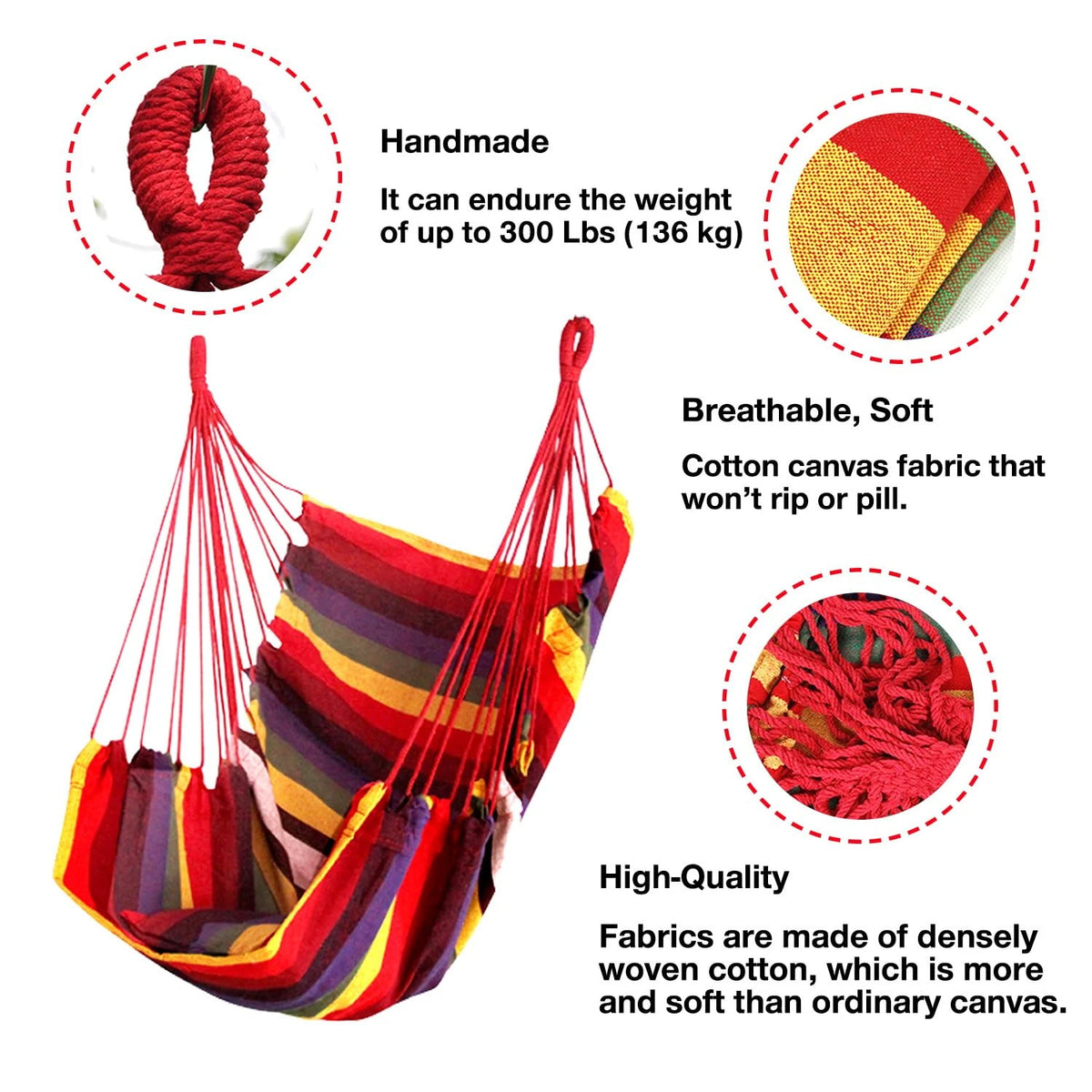 Premium Outdoor Hanging Hammock Chair With Cushions And Rope