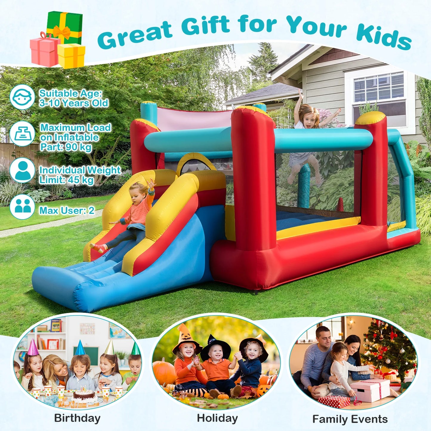 Inflatable Bounce House 5-in-1 Ice Cream Jumping Castle Blower Not Included