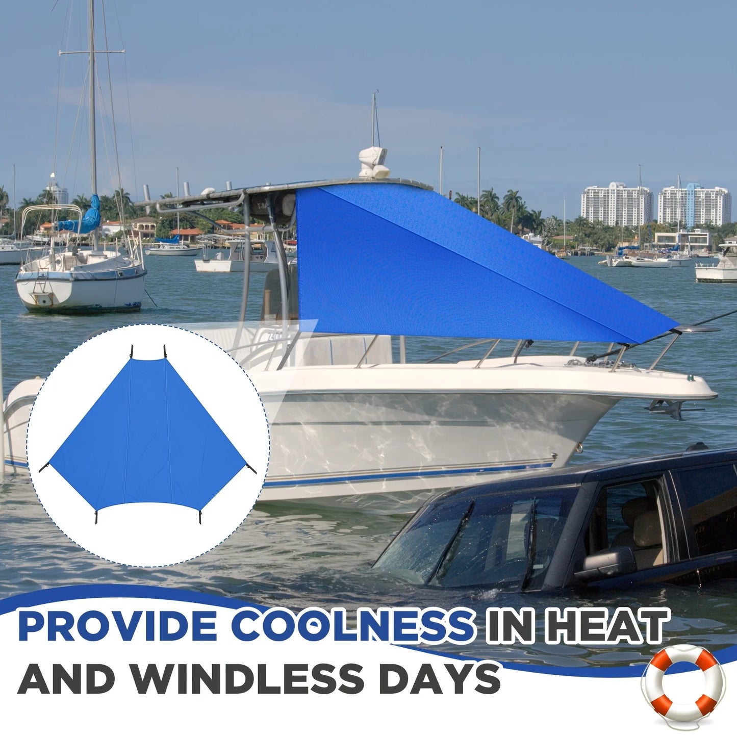 Length 9' X Width 10' T Top Bow Shade for Boat UV Protection 600d Oxford Cloth Boat Canopy Waterproof Navy  Tent Sun Shade Extension for Hot Cloudless Day