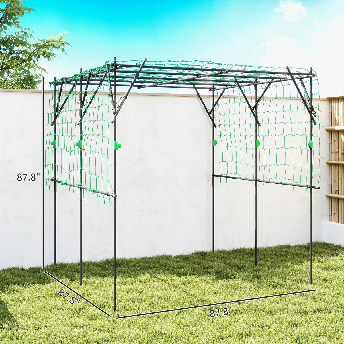 7.3 ft Tall Metal Garden Trellis with Climbing Net, Black