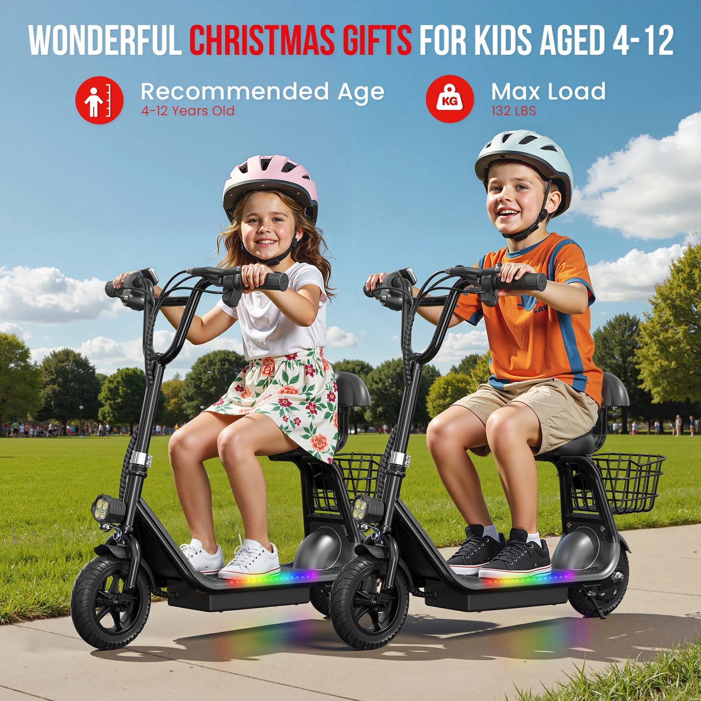 Spacewlak Kids Electric Scooter,Peak 250W Motor,8" Pneumatic Tires,Kids Foldable Electric Scooter with Basket & Adjustable Seat