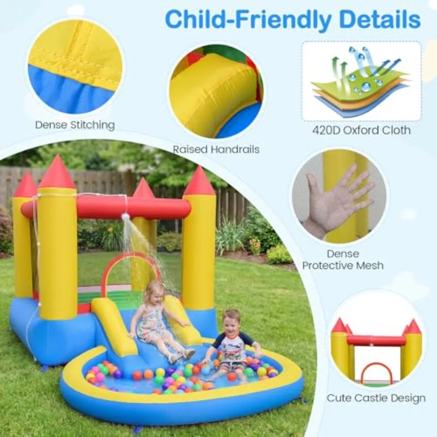Iatable Water Slide Bounce House with Ball Pit and Splash Pool, Bouncy Jump Castle for Backyard Fun with 480w Blower, Blow up W