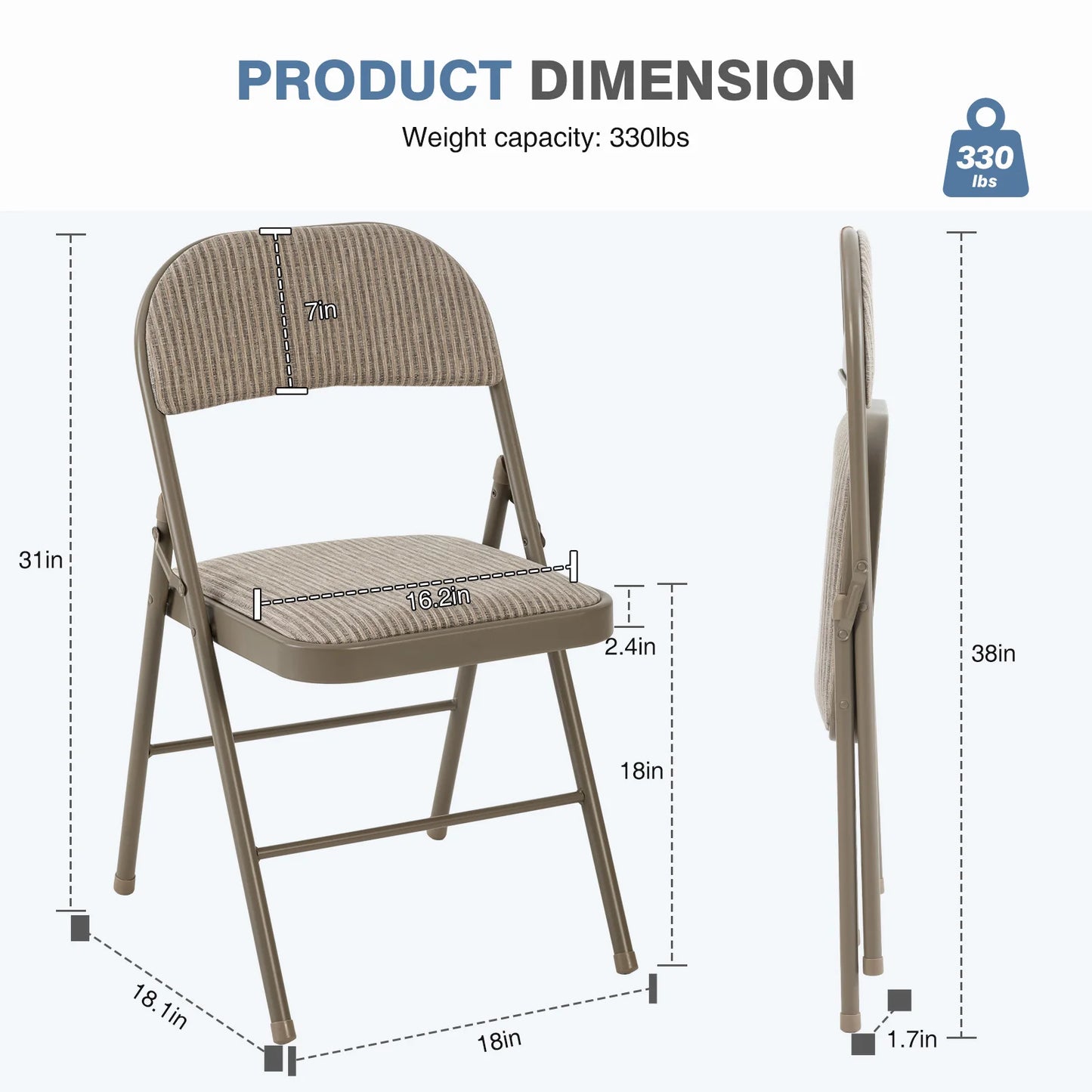 JHK 2 Pack Fabric Folding Office Chairs with Padded Cushion and Back Stackable Portable Chairs Set with Durable Steel Frame for Home Office