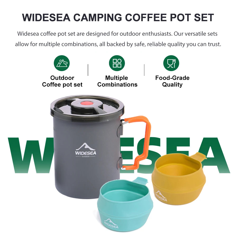 Widesea Camping Coffee Pot Set French Press Aluminum Pot with TPE Foldable Bowls for Outdoor Hiking Backpacking Picnic Travel