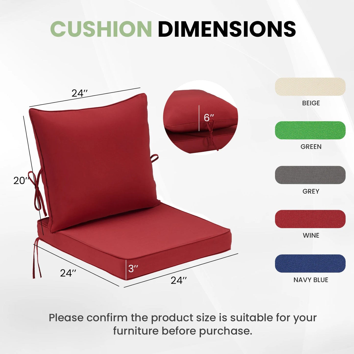 FARINI Outdoor Chair Cushions Set Of 2 With Removable Covers For Patio Furniture