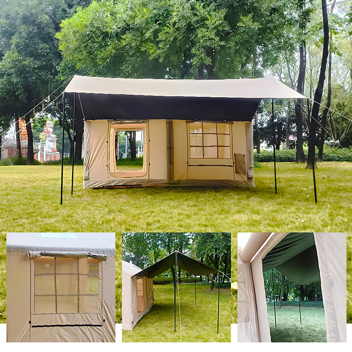 SENLEETO Inflatable Camping Tent Canopy And Stove Jack Mesh Windows