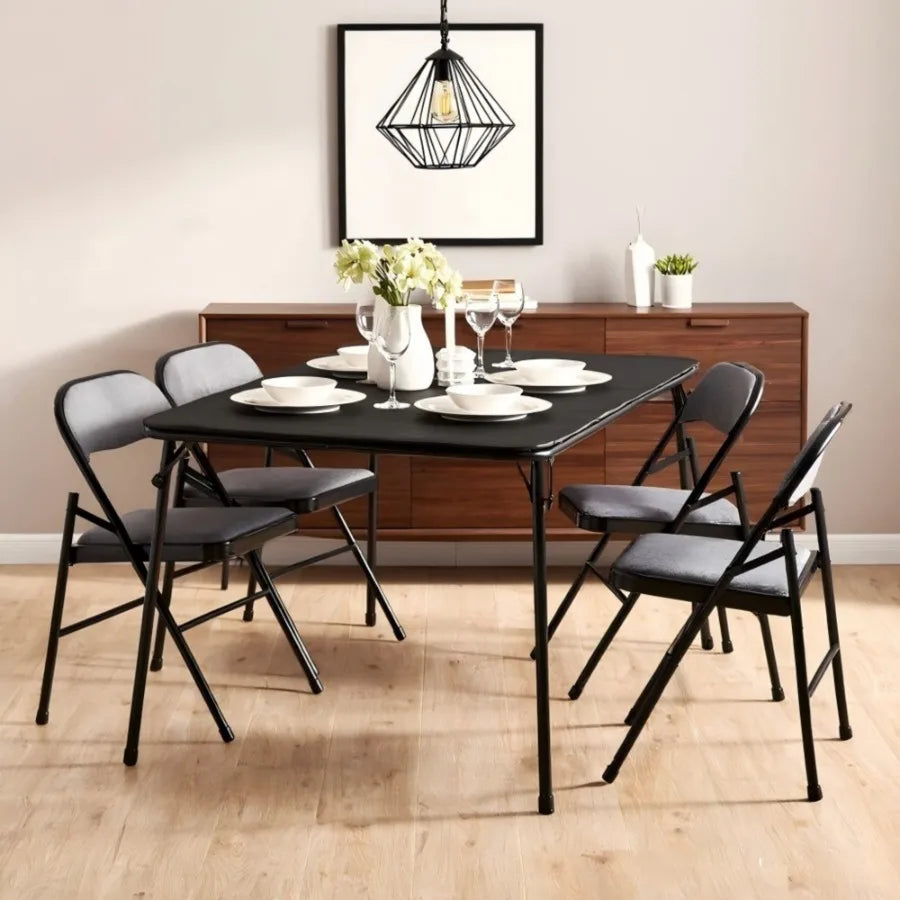 32" Square Folding Table No Assembly Portable Card Table PVC Top with Metal Frame Indoor Outdoor Use for Dining Room Living Roo