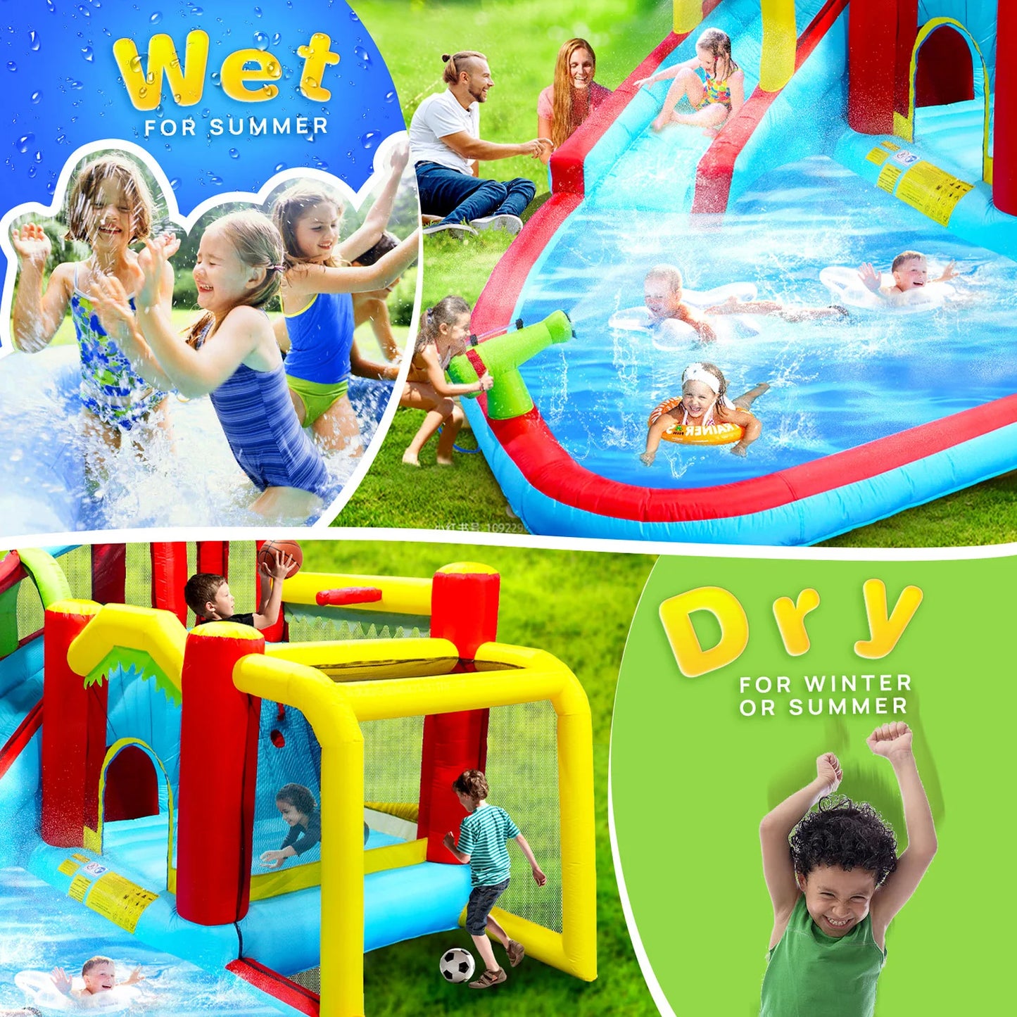 Inflatable Water Slide with Blower, All in 1 Bounce House Jumping Castle With Pool, Outdoor Backyard Playground For Summer Party