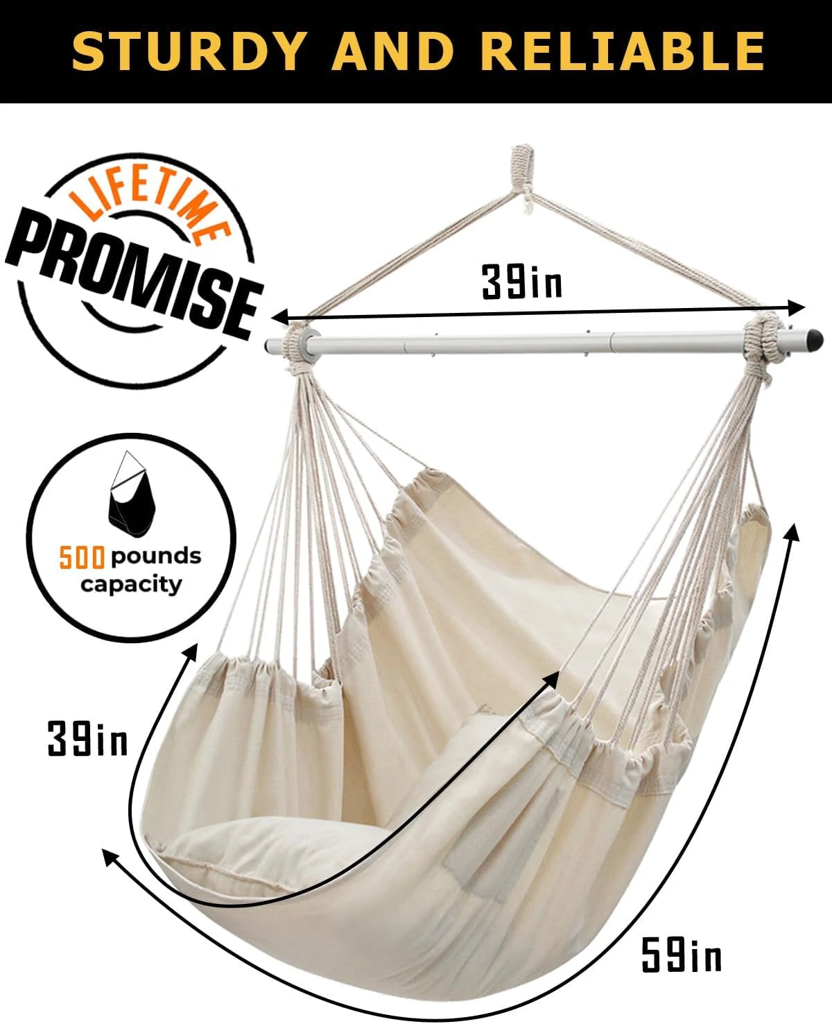 Hanging Swing Chair for Indoor & Outdoor All Weather Use, Premium Soft Cozy Fabric Hammock Chair, Comfort Hanging Seat for Garden Patio Balcony Bedroom