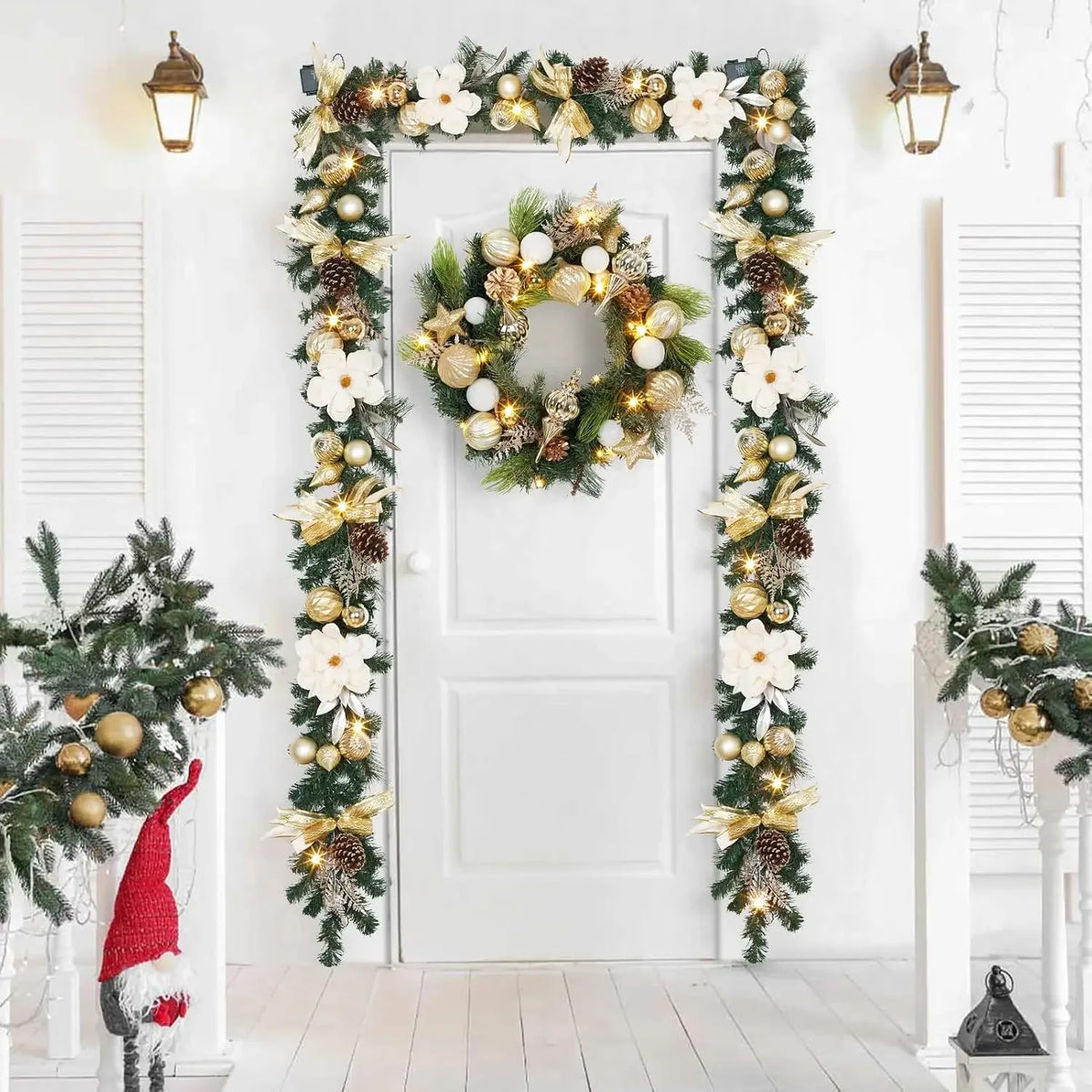 Garvee Pre-Lit Christmas Wreath With Pine Cones And Battery
