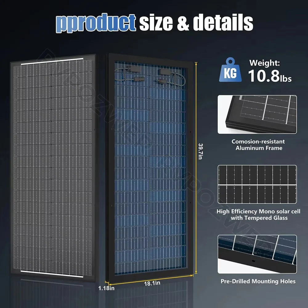 Rvpozwer 400W Bifacial Mono Solar Panel High Efficiency Off Grid