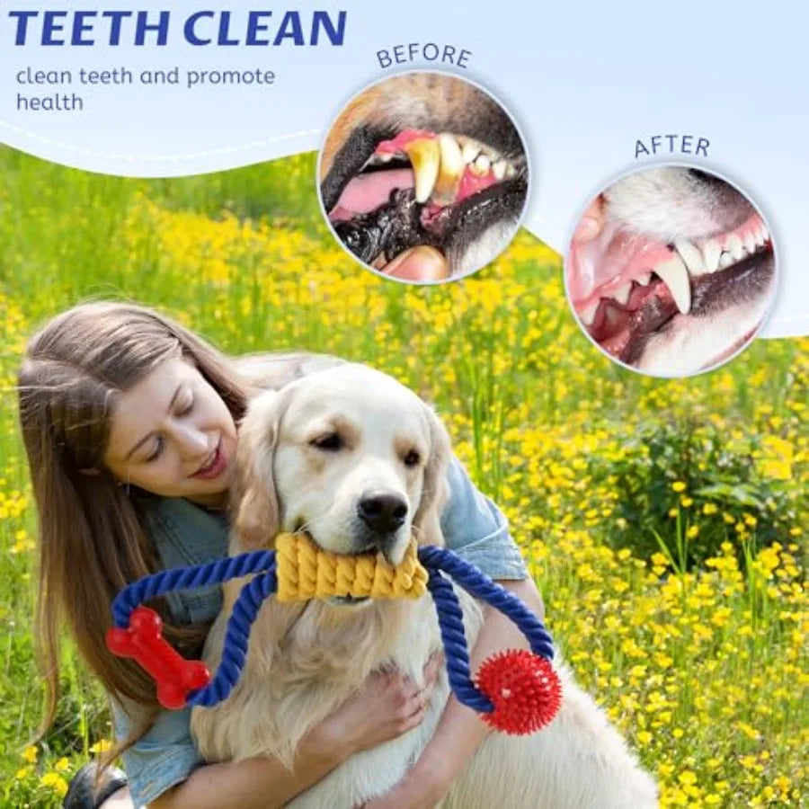 Interactive Dog Rope Toys Tug of War, Tough Dog Toys for Large, Medium and Small Dogs, 100% Cotton Chew Toys for Boredom, Pull