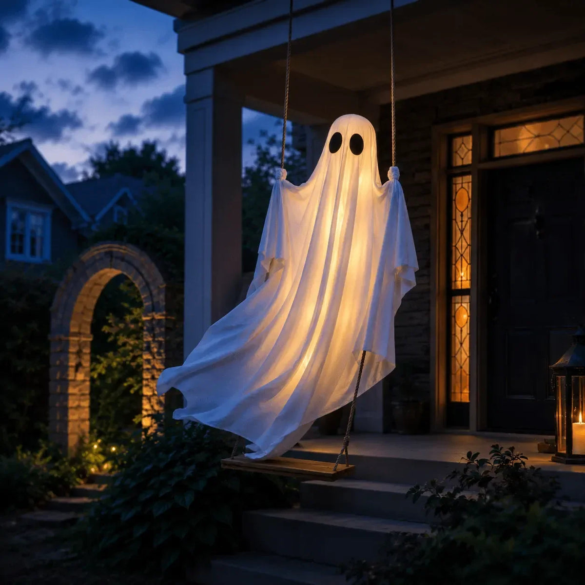 Swinging Ghost Halloween Decoration With LED Lights For Outdoor Use