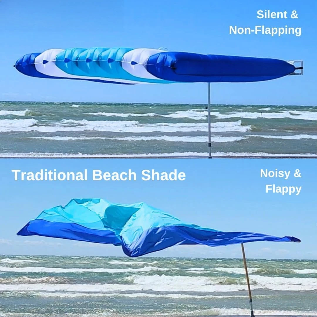 8x10ft Wind-Inflating Beach Shade Canopy, Silent Non-Flapping Auto Wind Directing Sun Shelter, Lightweight Portable Outdoor Beach Tent with Quick 2-Minute Assembly
