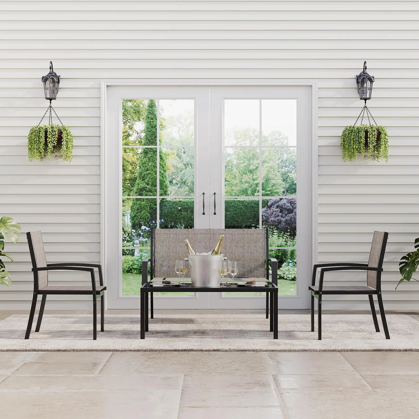 HobbyLane 4 Piece Metal Patio Furniture Set With Table