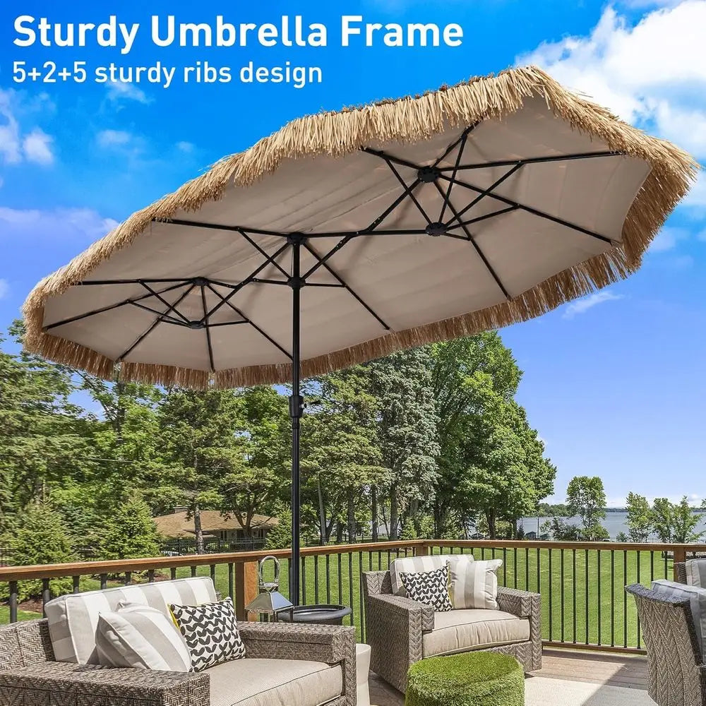Crank-Lift Tiki Umbrella for Patio and Pool Bench, Water-Resistant