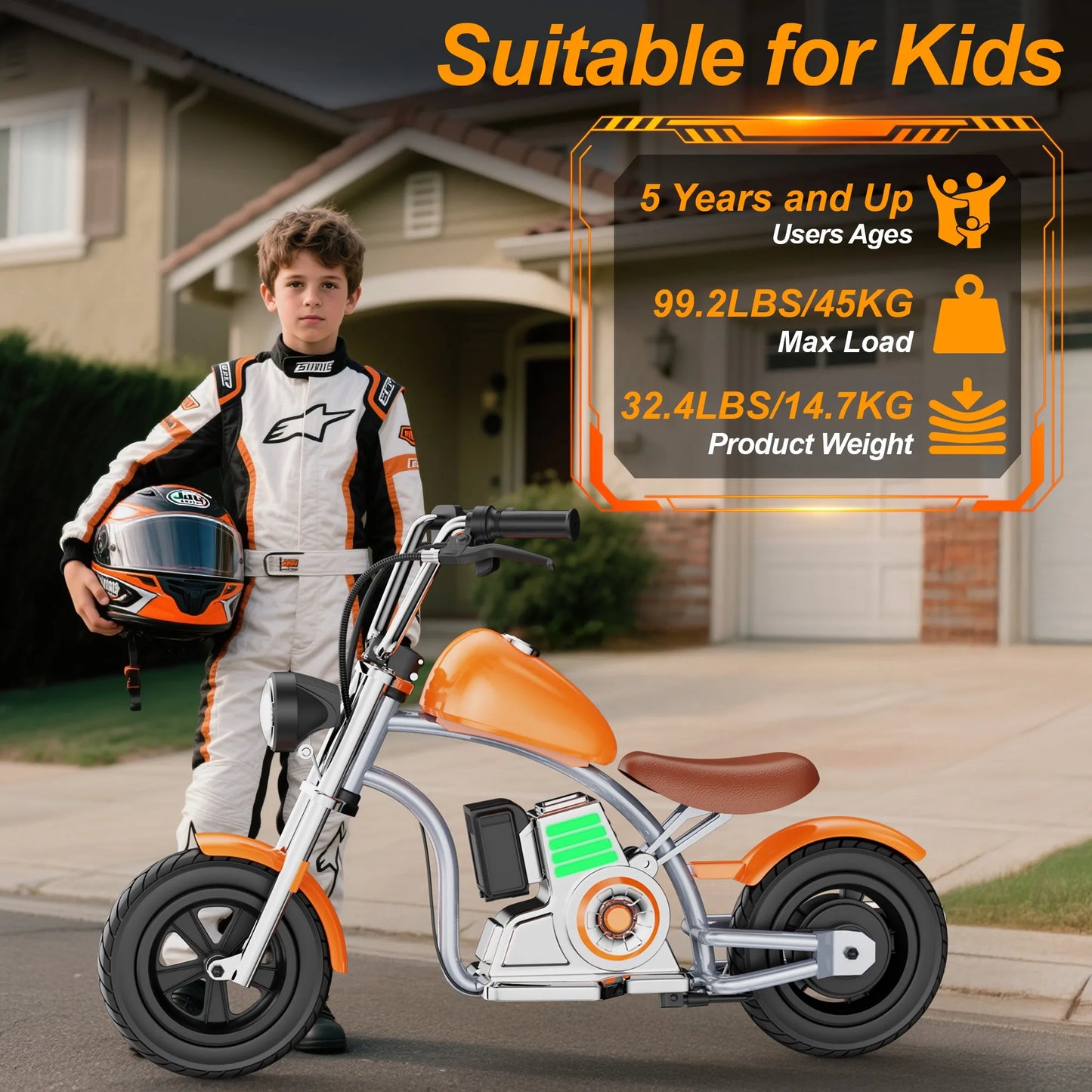 Electric Motorcycle for Kids, 18V 5.2AH Electric Dirt Bike, 160W Motor 10MPH Fast Speed Retro Motocross 6-8miles Max Range with LED Lights for Gift